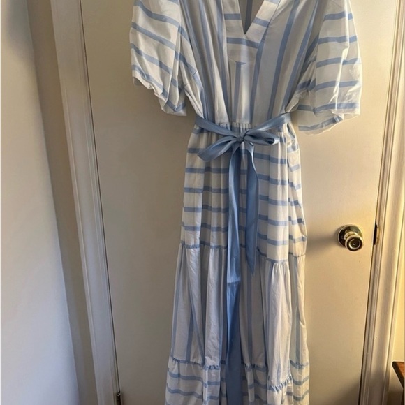 crown & ivy Dresses & Skirts - crown & ivy Light Blue and White Striped Maxi Dress with Tie Waist